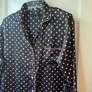 Black and Pink Polka Dot Silk Pajama Top Size Small
